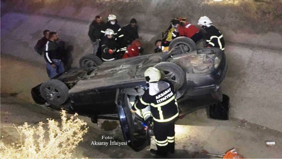 Aksaray’da otomobil  Boş sulama kanalına düştü:  1 agır yaralı